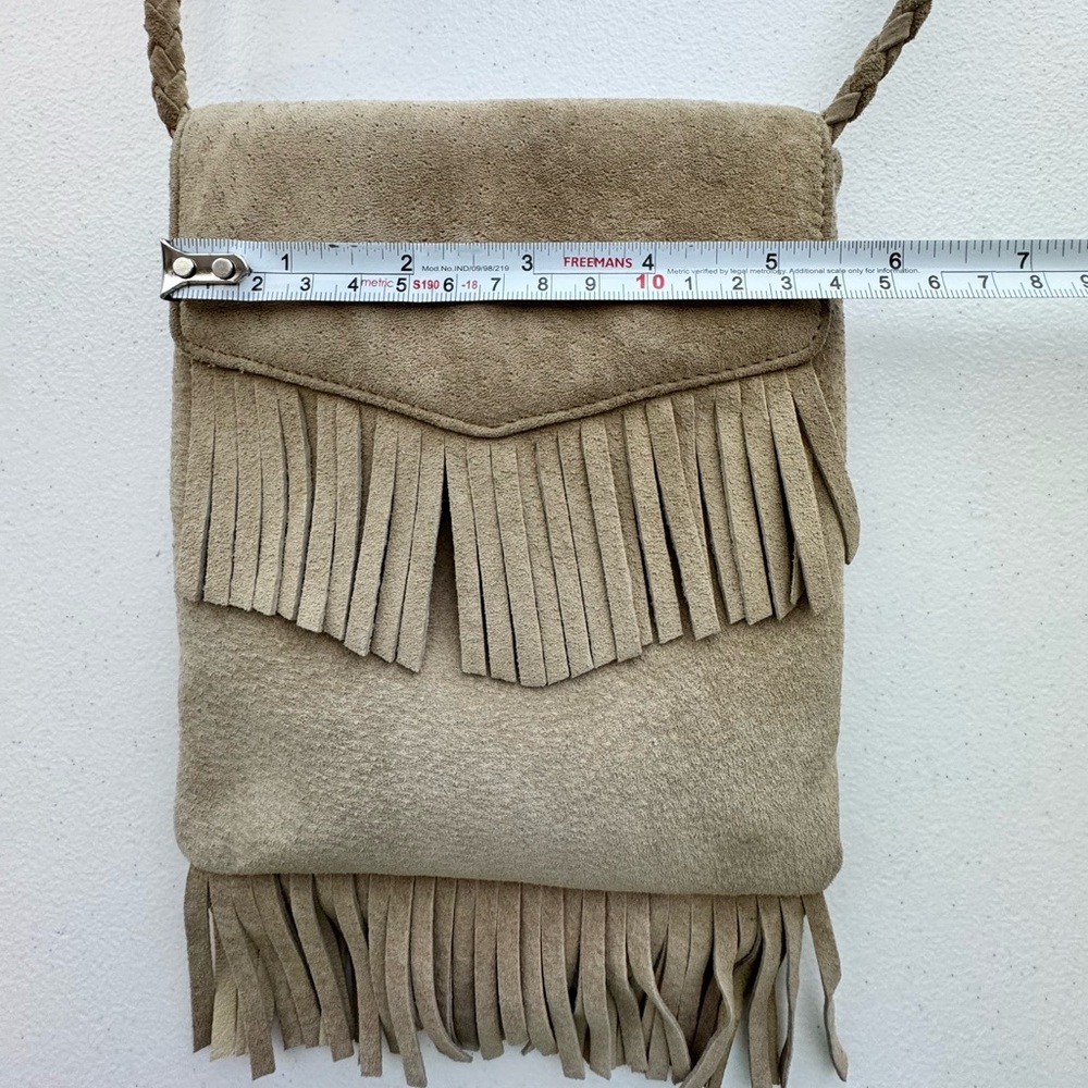 Vintage L.L. Bean Tan Suede Fringe Crossbody Bag Boho Western - Picture 2 of 10